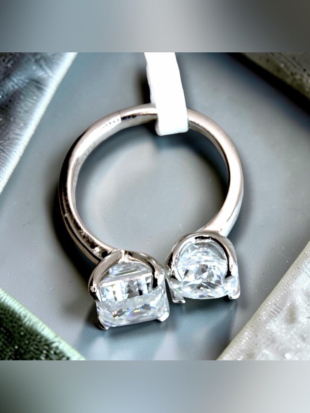 5CT Moissanite Ring • Emerald & Round Cut Duo • Sterling Silver • Size 5 - Picture 5 of 16